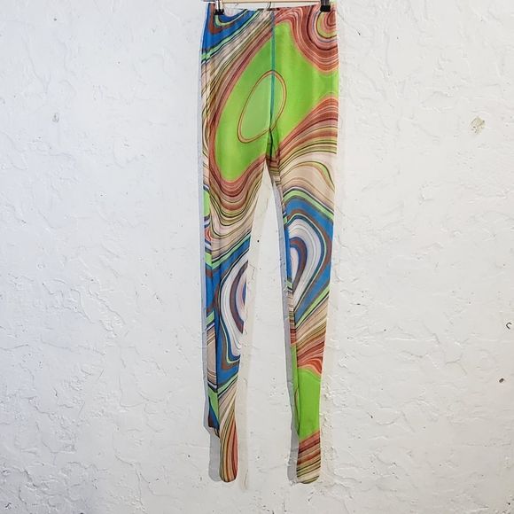 Geche Escavar mesh swirl colorfull footed leggings size  4 - Picture 2 of 12